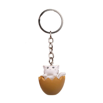 Cute Carton Cat 'White Cat | Brown Egg Shell' Keyring SIlicone Keychain