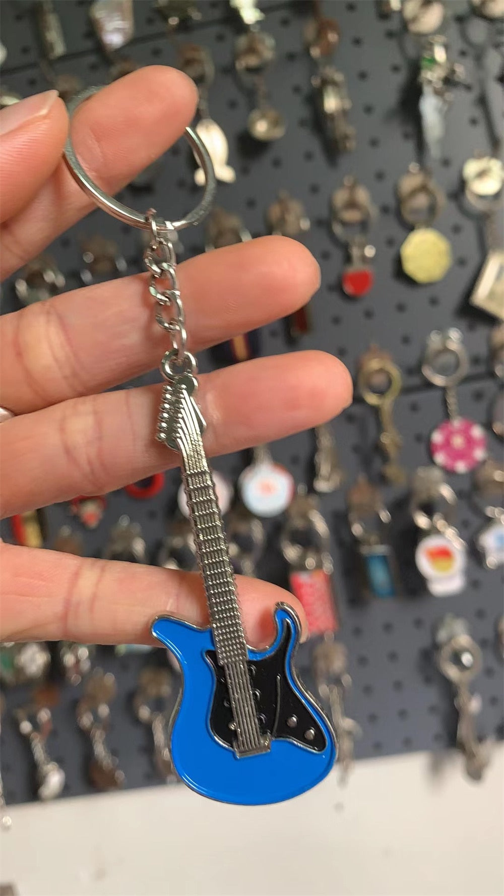 Electric Guitar 'Blue and Black | Guitar' Keyring Metal Keychain