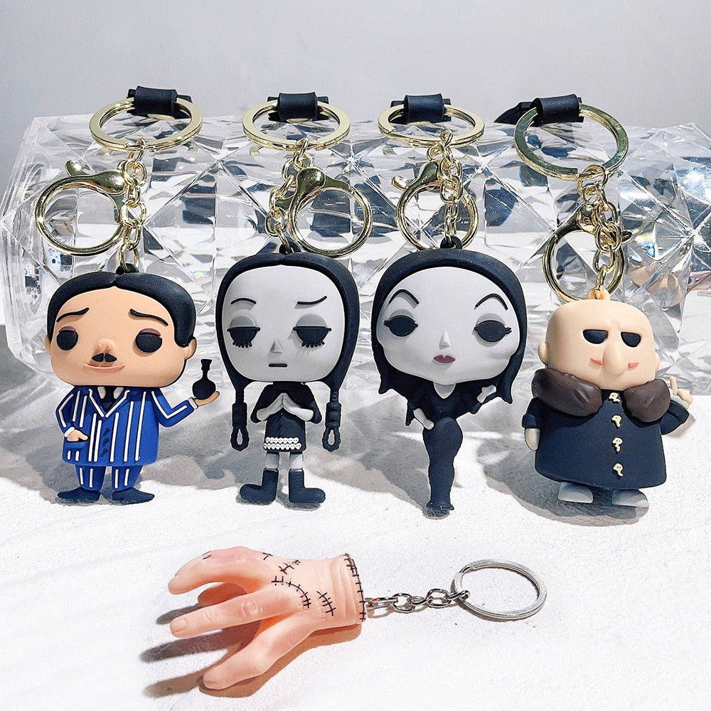 Addams Family 'Gomez, Wednesday, Morticia Addams & Uncle Fester| Chibi' Keyring Silicone Keychain