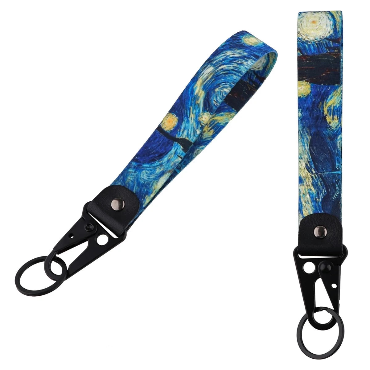 Van Gogh 'Starry Night' Wrist Lanyard Keychain with Keyring Clip