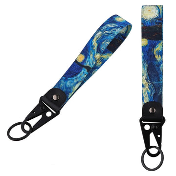 Van Gogh 'Starry Night' Wrist Lanyard Keychain with Keyring Clip