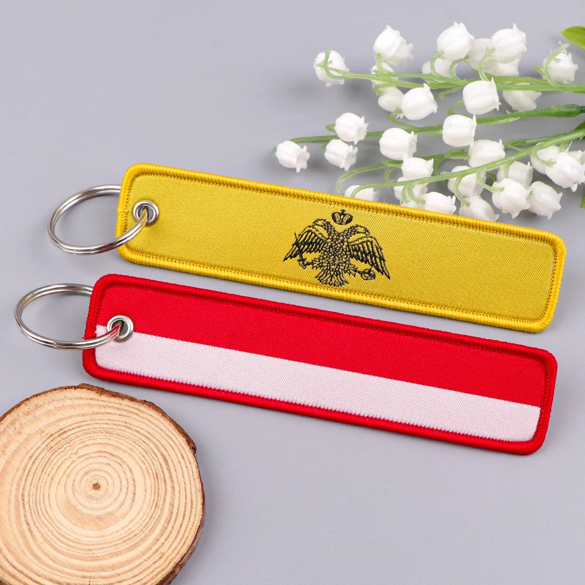 Double Headed Eagle Greek Orthodox Embroidered Keyring Keychain