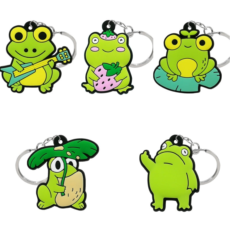 Frog Leaf Umbrella Keyring Rubber Keychain