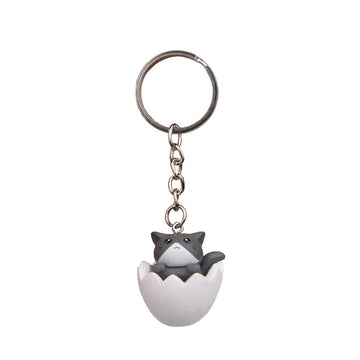 Cute Carton Cat 'Gray Cat | White Egg Shell' Keyring SIlicone Keychain
