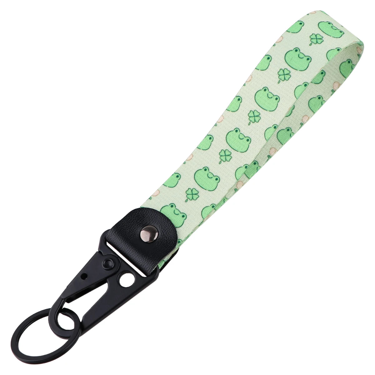 Frogs & Leaves Wrist Lanyard Keychain with Keyring Clip