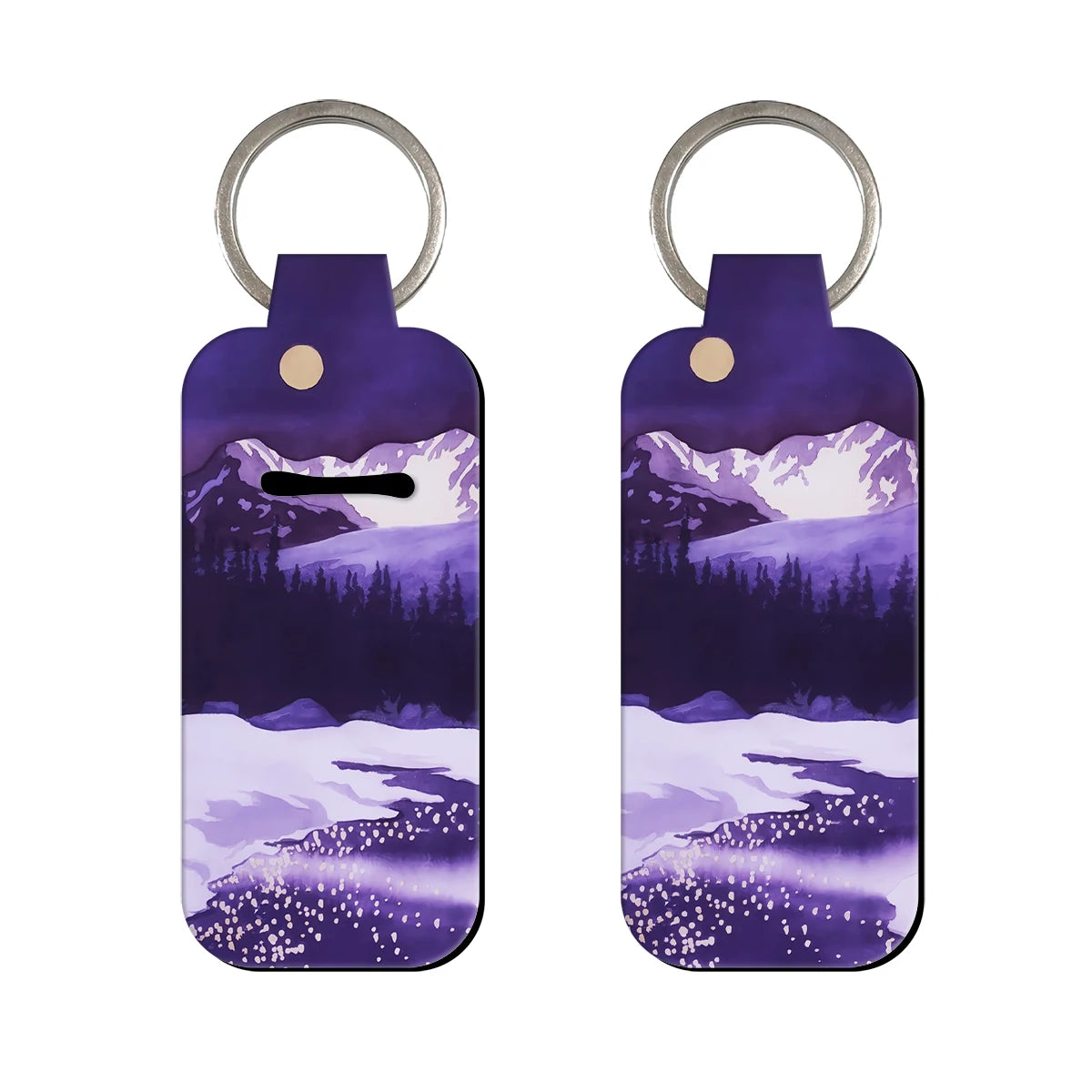 Beauty of Nature Snowy Mountain at Night Lipstick Holder Keychain