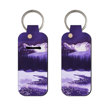 Beauty of Nature Snowy Mountain at Night Lipstick Holder Keychain