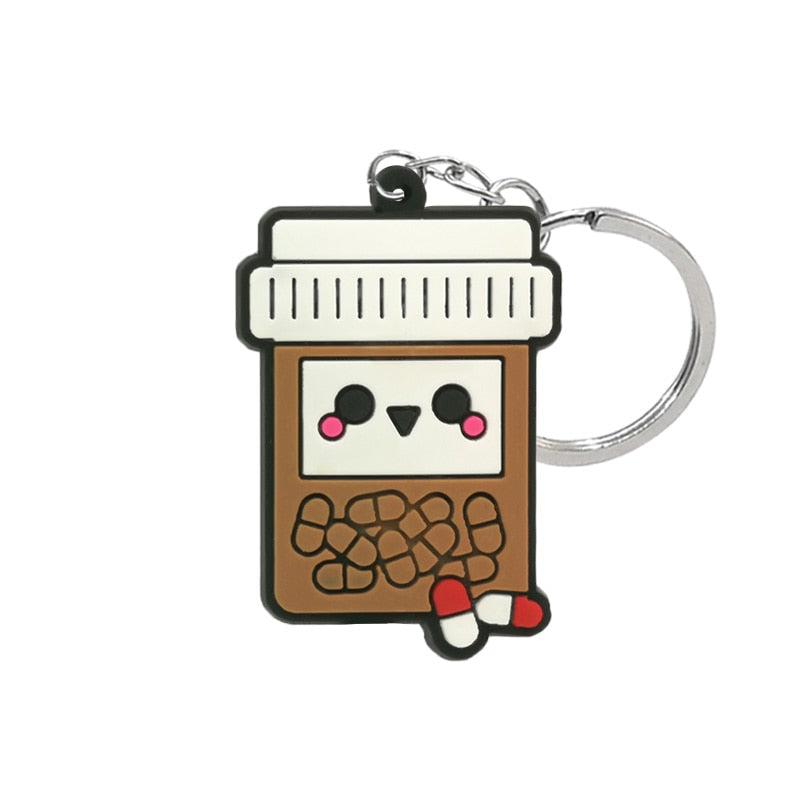 Happy Pill Keyring Rubber Keychain