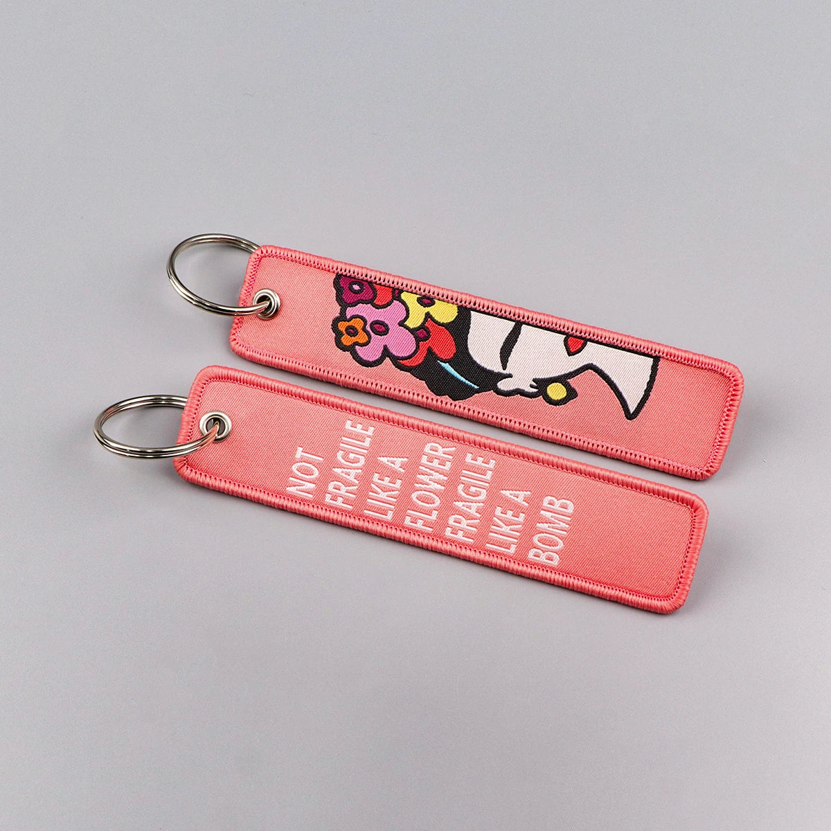 Not Fragile Like A Flower Fragile Like A Bomb Embroidered Keyring Keychain