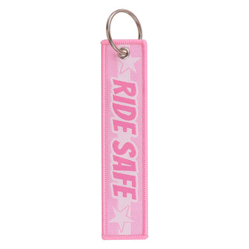 'RIDE SAFE' Embroidered Metal Keychain