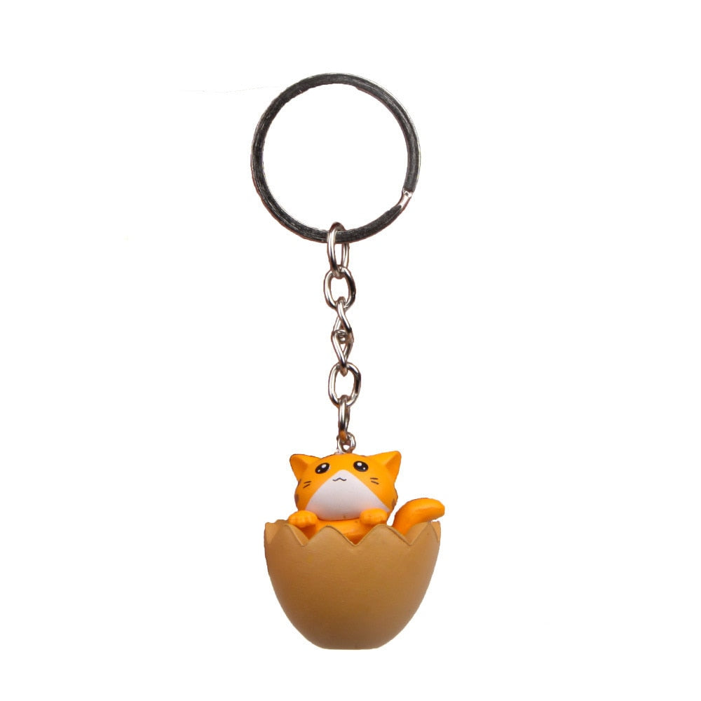Cute Carton Cat 'Orange Cat | Brown Egg Shell' Keyring SIlicone Keychain