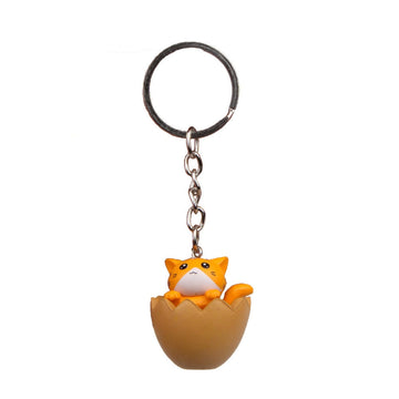 Cute Carton Cat 'Orange Cat | Brown Egg Shell' Keyring SIlicone Keychain
