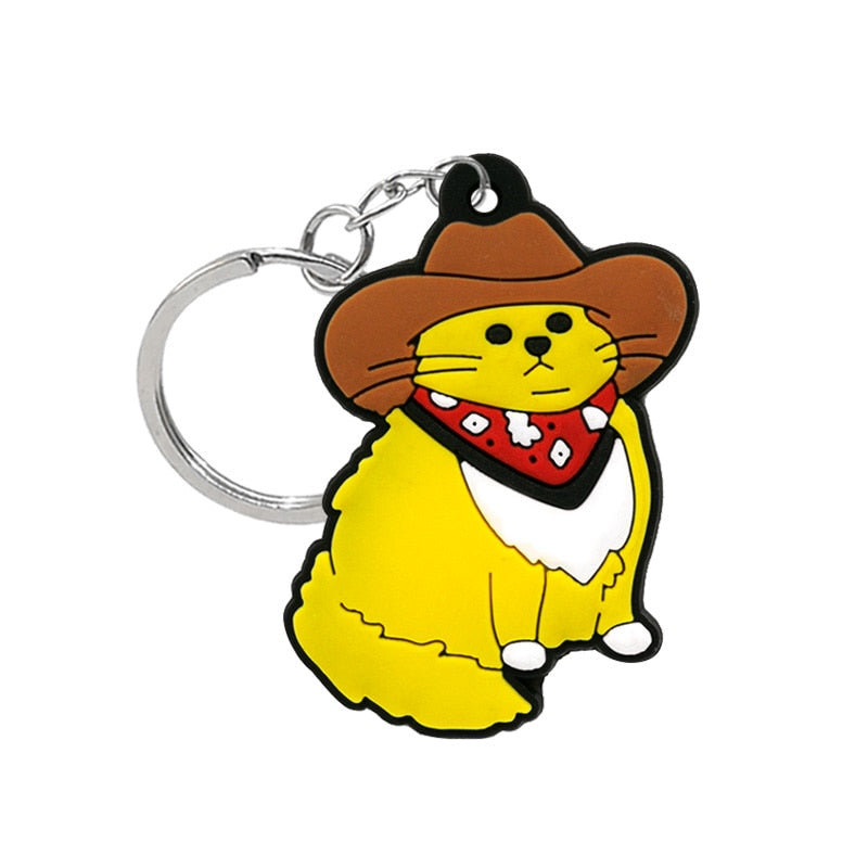 Cowboy Cat Keyring Rubber Keychain