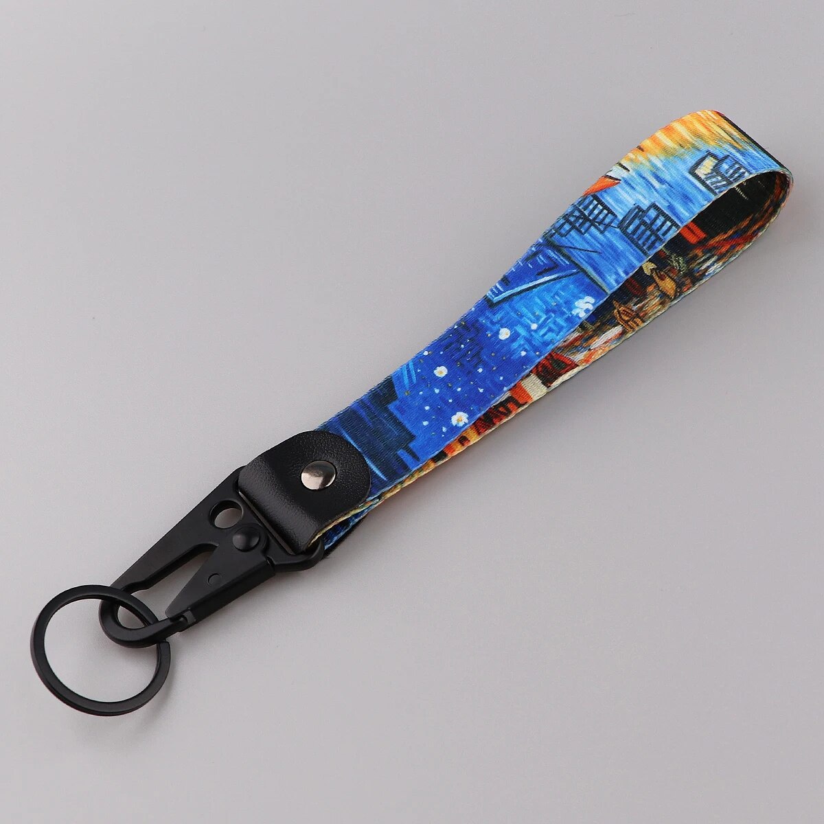 Van Gogh 'Cafe Terrace at Night' Wrist Lanyard Keychain with Keyring Clip