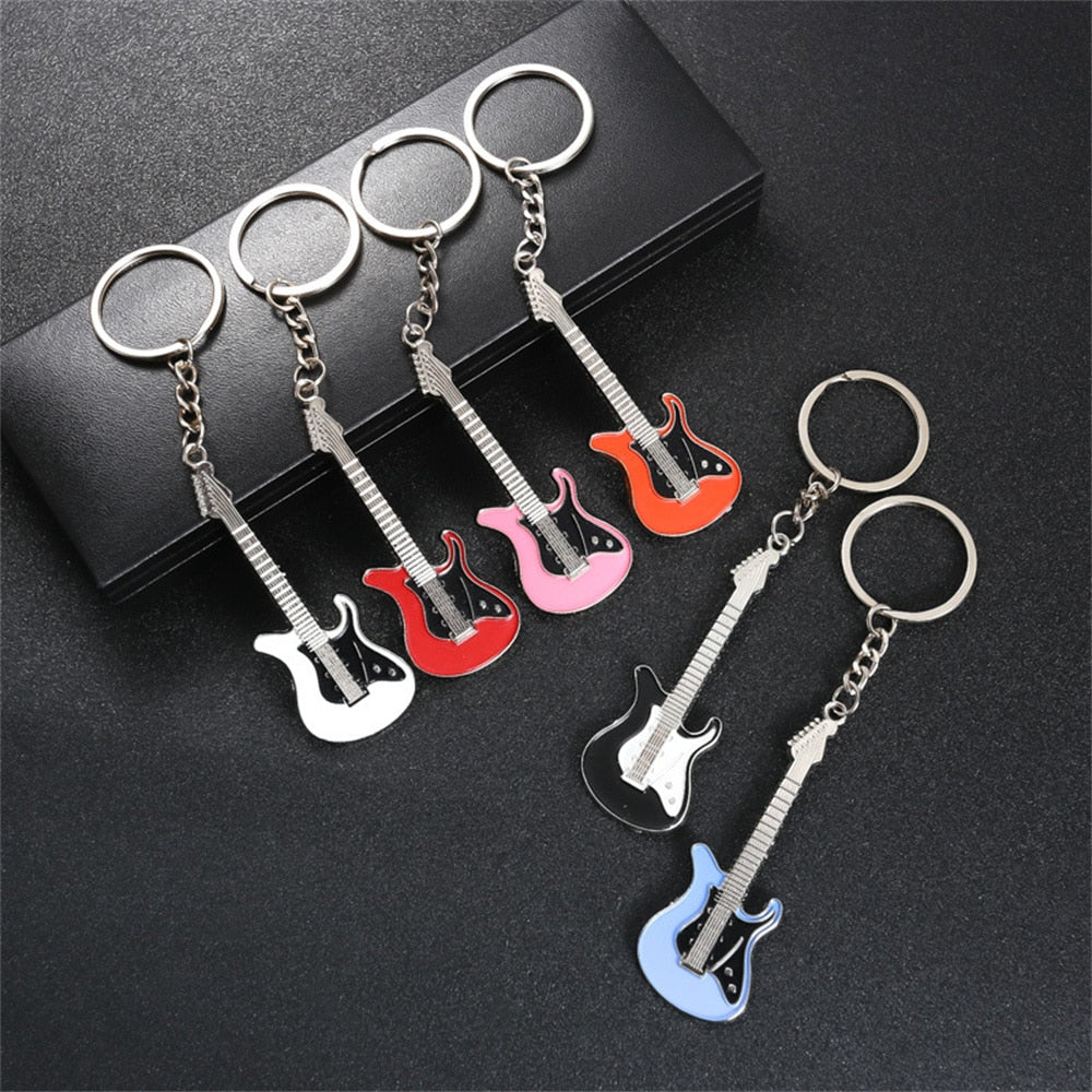 Electric Guitar 'Black and White | Guitar' Keyring Metal Keychain