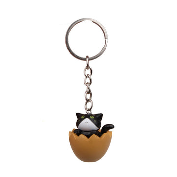 Cute Carton Cat 'Black Cat | Brown Egg Shell' Keyring SIlicone Keychain