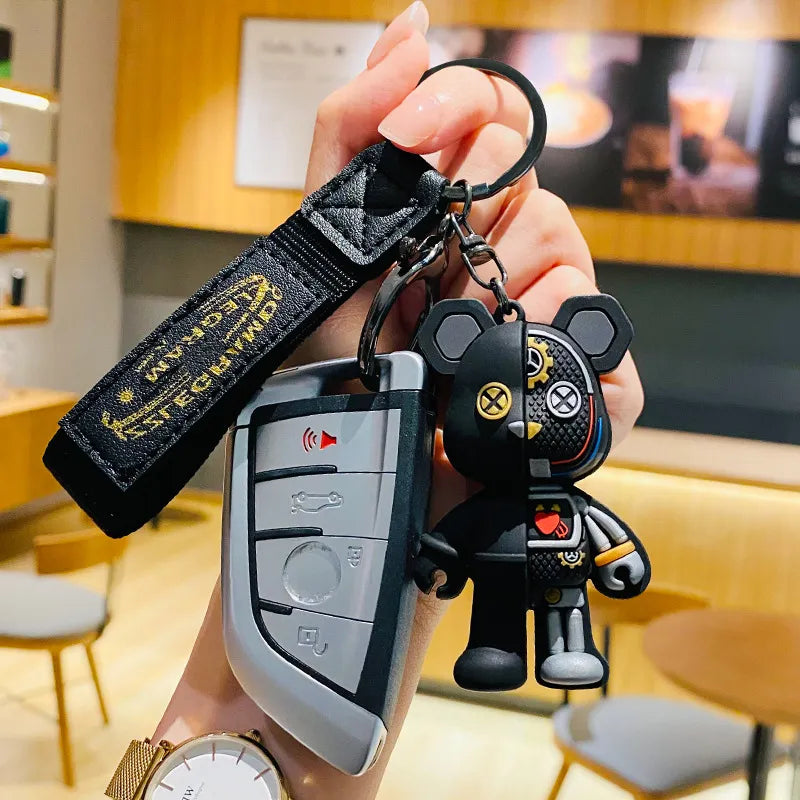 Mechanical Bear 'Half Skull Body' Keyring Silicone Keychain