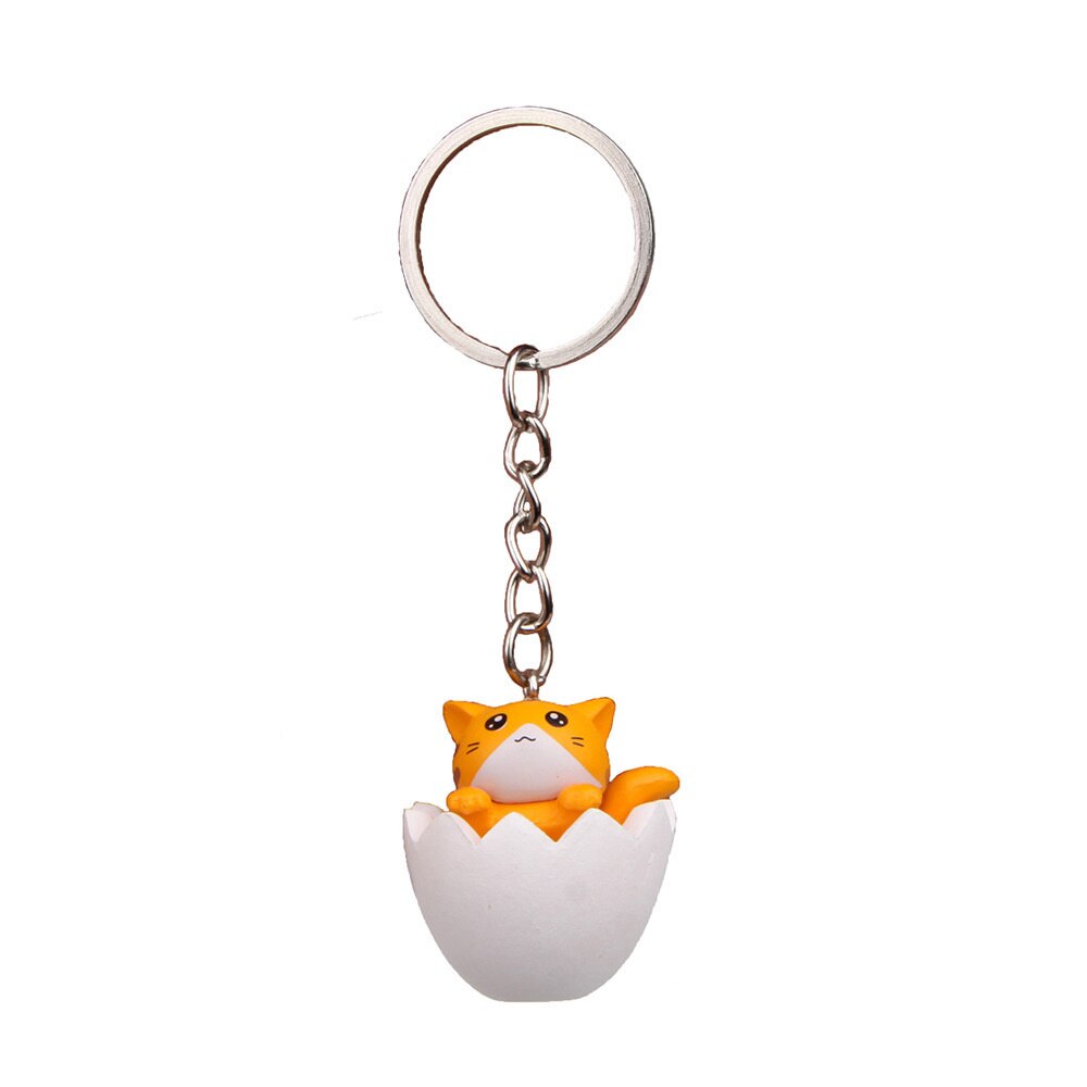 Cute Carton Cat 'Orange Cat | White Egg Shell' Keyring SIlicone Keychain