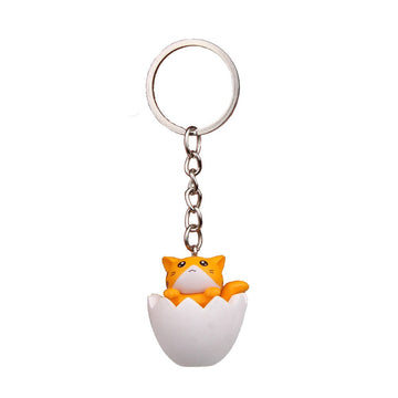 Cute Carton Cat 'Orange Cat | White Egg Shell' Keyring SIlicone Keychain