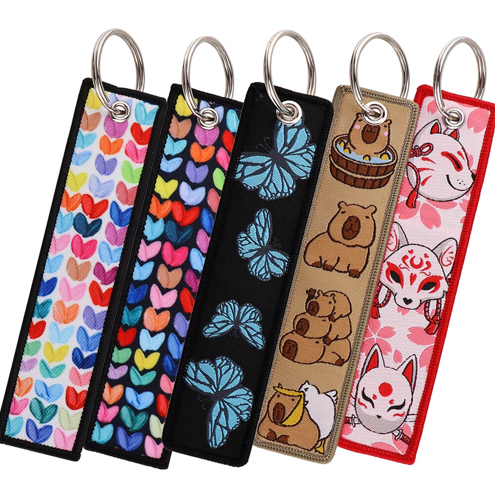 Polka Daub Hearts Embroidered Keychains