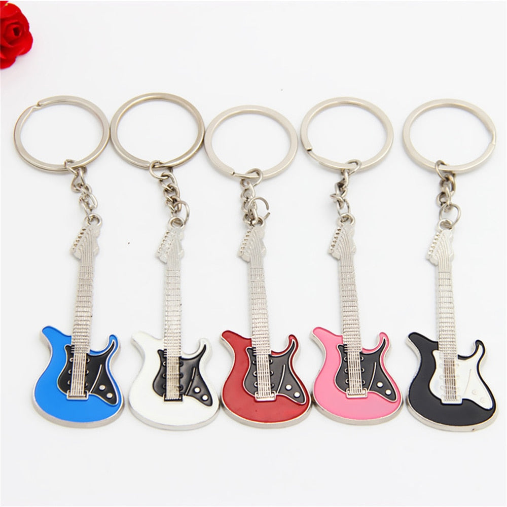 Electric Guitar 'Blue and Black | Guitar' Keyring Metal Keychain