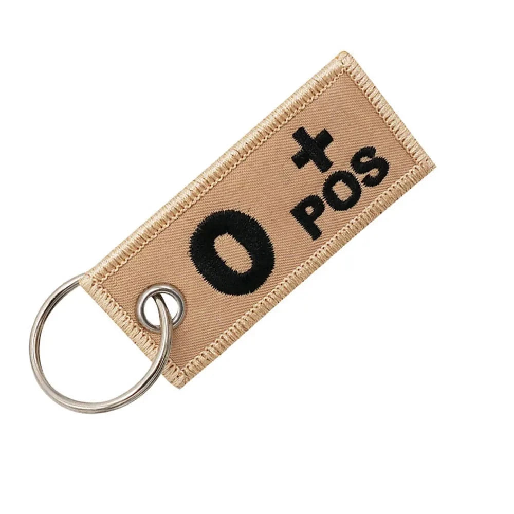 Blood Type 'O + POS' Embroidered Keychain