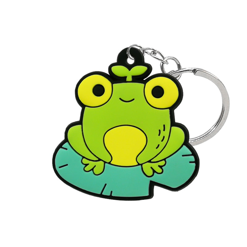 Frog on Leaf Keyring Rubber Keychain