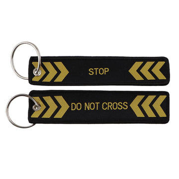 'STOP DO NOT ACROSS' Embroidered Metal Keychain