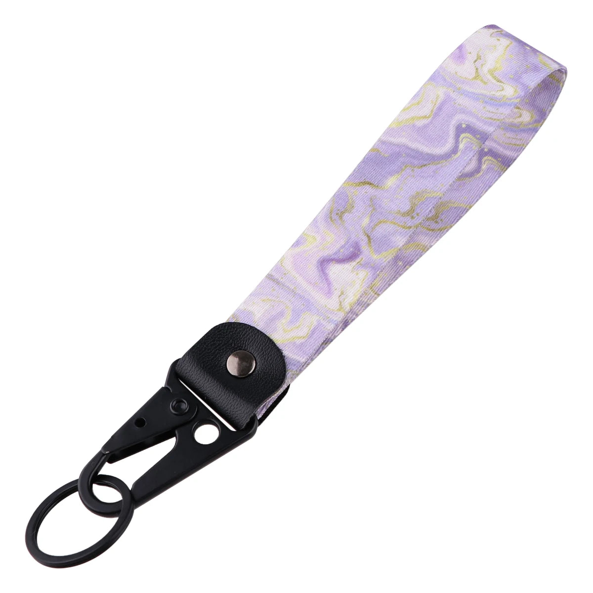 Colorful Marble 'Purple Waves' Wrist Lanyard Keychain with Keyring Clip