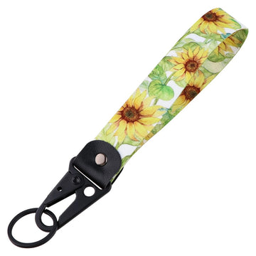 Sunflower Daisy Wrist Lanyard Keychain with Keyring Clip