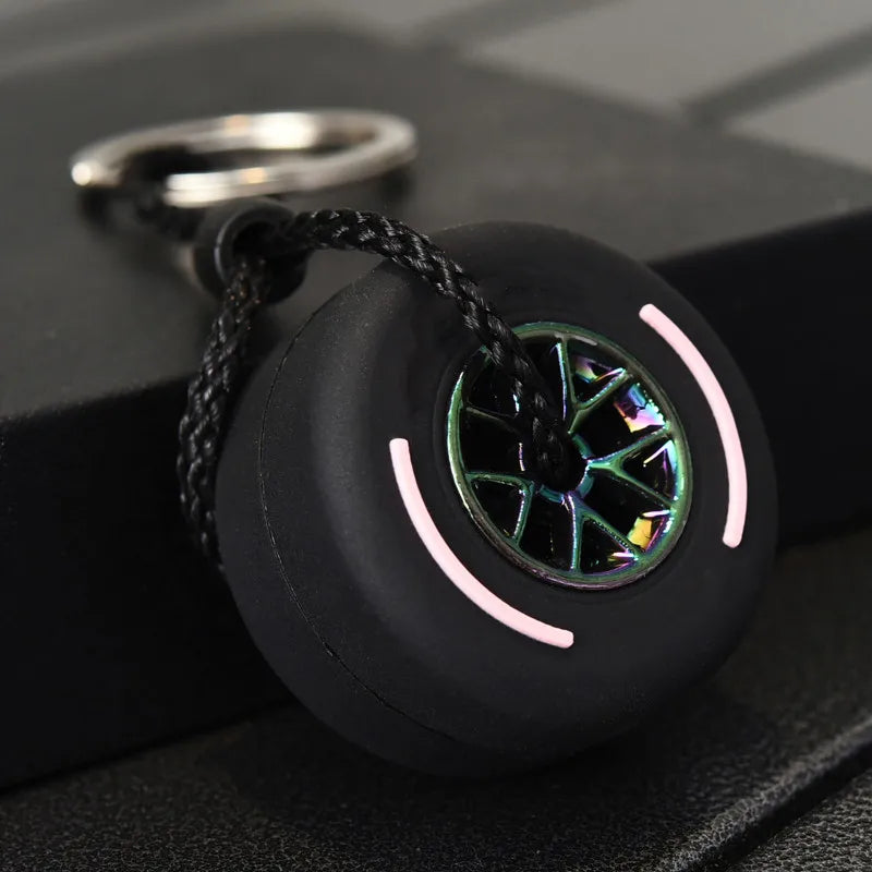 F1 Racing Wheel Tire 'White' Keyring Rubber Keychain
