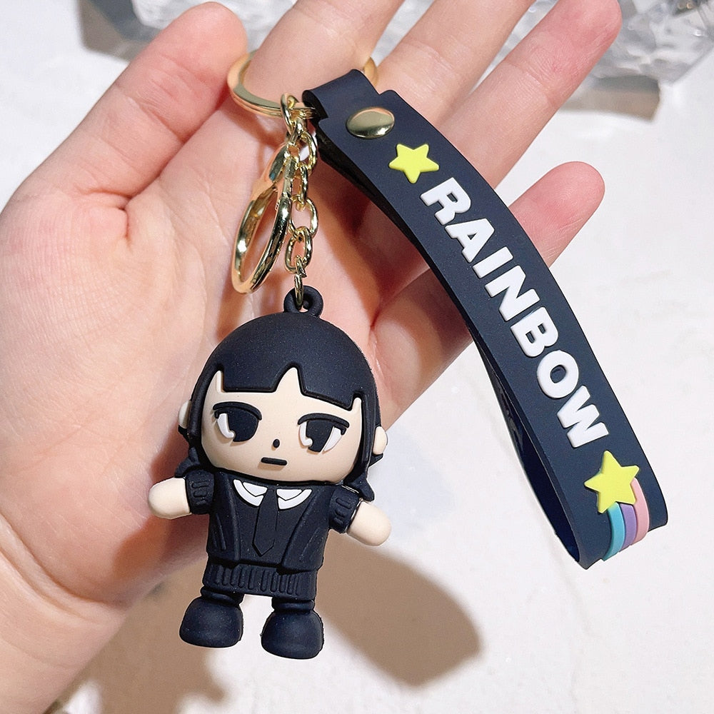 Addams Family 'Cute Wednesday Addams | Chibi' Keyring Silicone Keychain