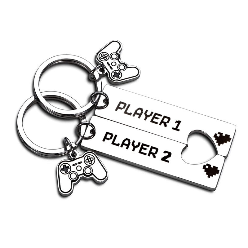 Couple Gamers 'Silver' Keyring Metal Keychain