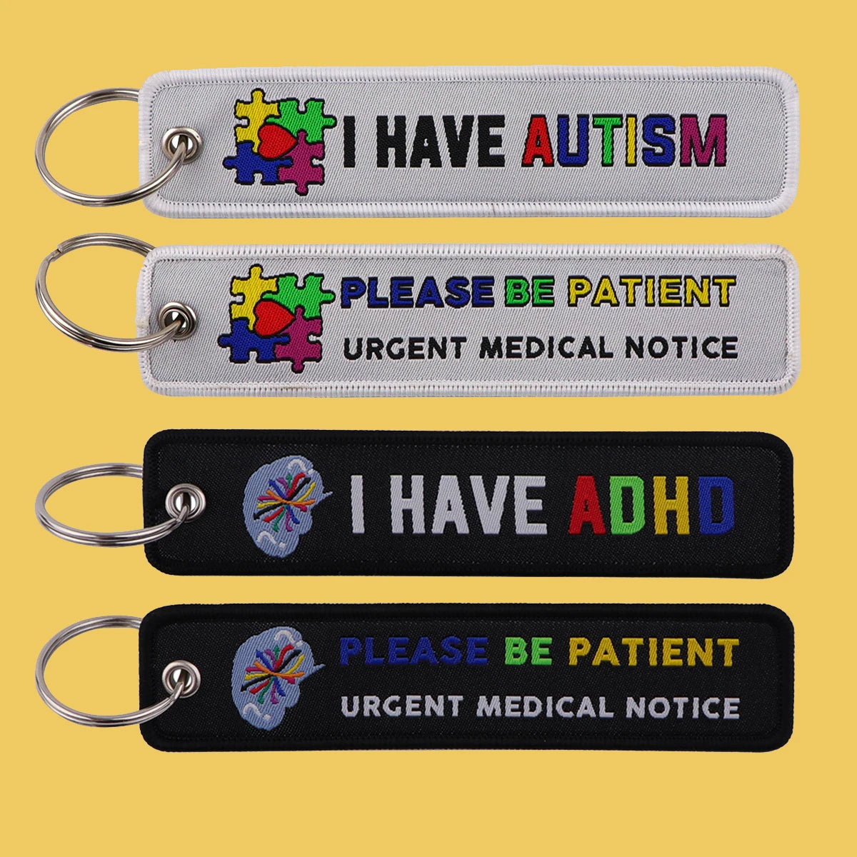 I Have ADHD Please Be Patient Embroidered Keyring Keychain