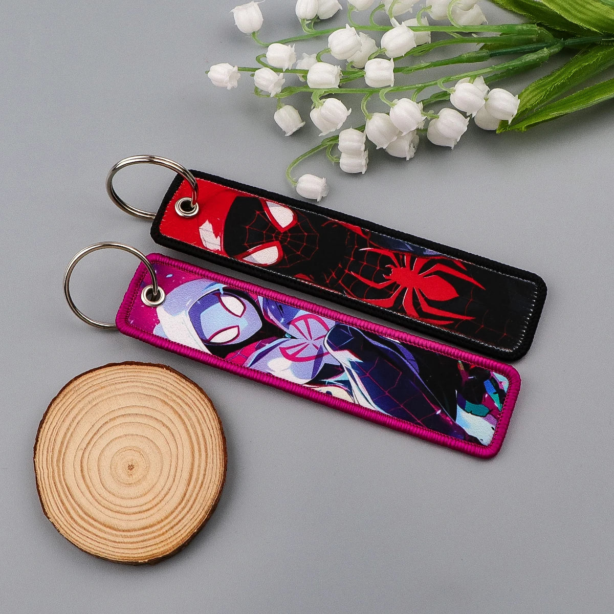 Ghost-Spider Spider-Gwen Embroidered Keyring Keychain
