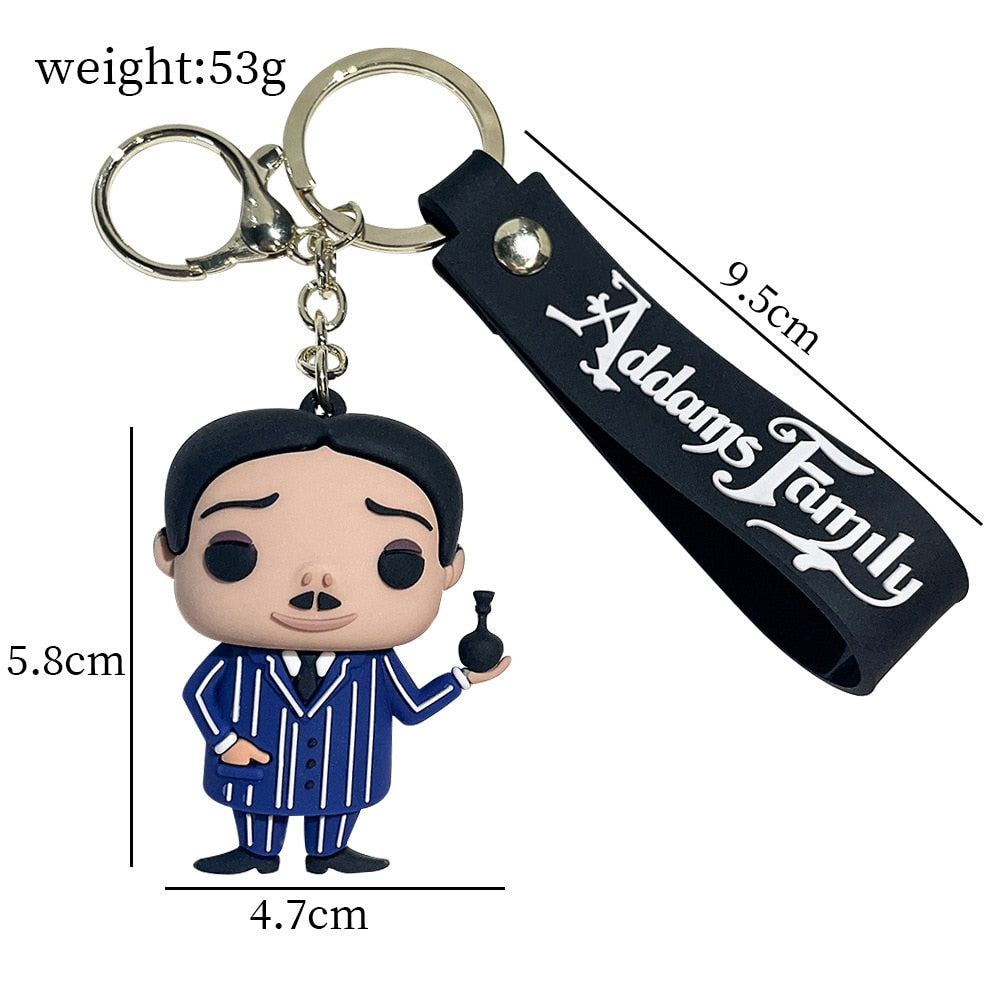 Addams Family 'Gomez, Wednesday, Morticia Addams & Uncle Fester| Chibi' Keyring Silicone Keychain