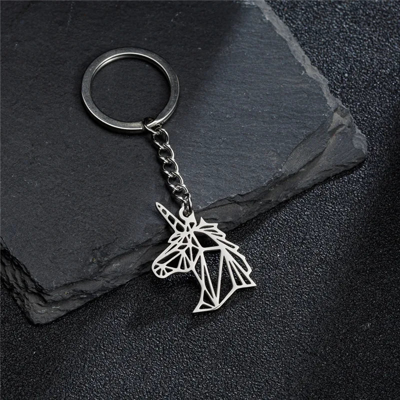 'Geometric Unicorn' Keyring Metal Keychain