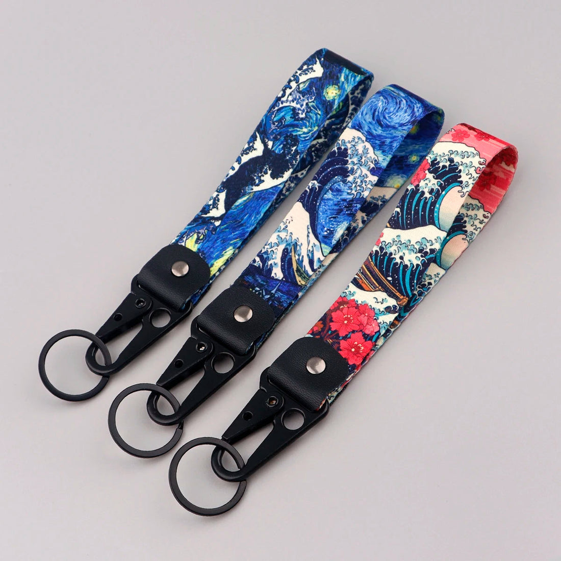 Van Gogh 'The Great Wave Starry Night' Wrist Lanyard Keyring Clip Keychain Starry Sky