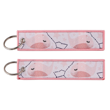 Pink Whale Embroidered Keychain