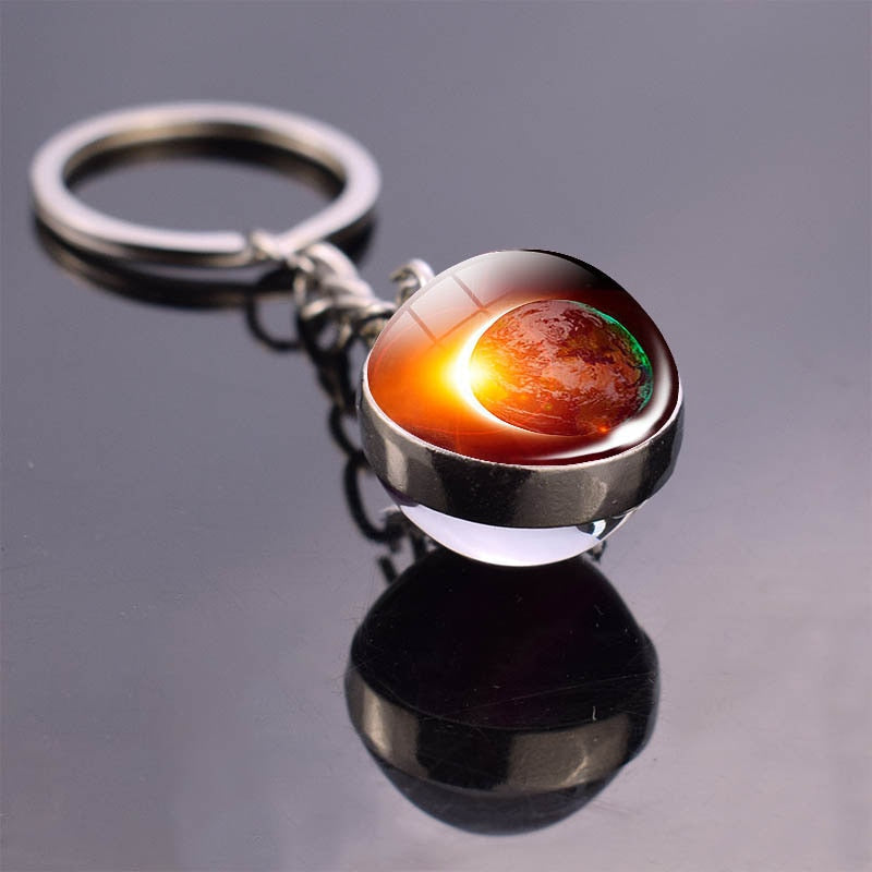 Planet 'Solar Eclipse' Keyring Glass Keychain
