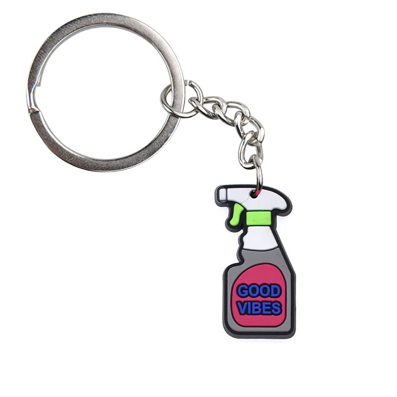 'Cleaning Spray Bottle' Keyring Metal Keychain