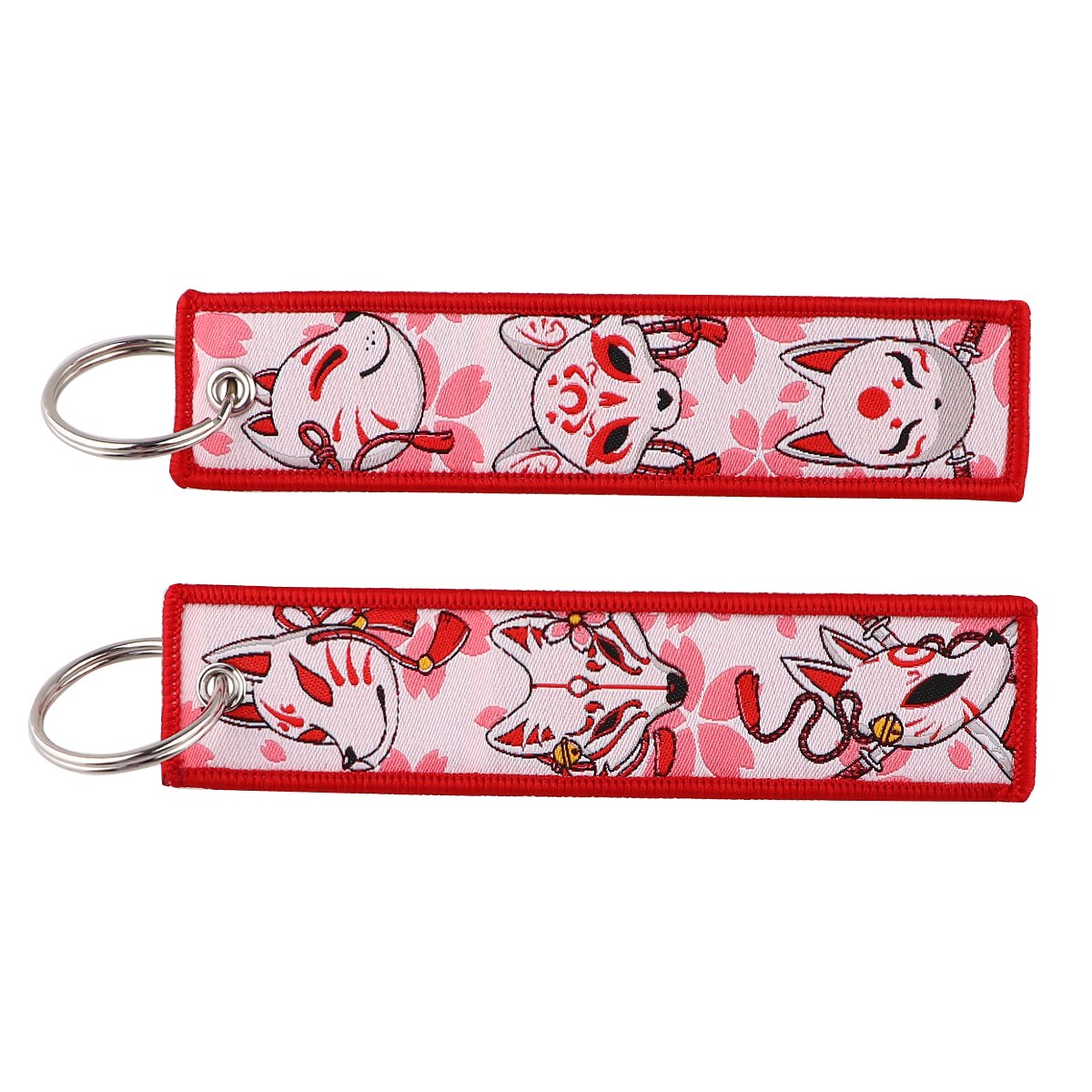 Sakura Fox Pink Embroidered Keychains