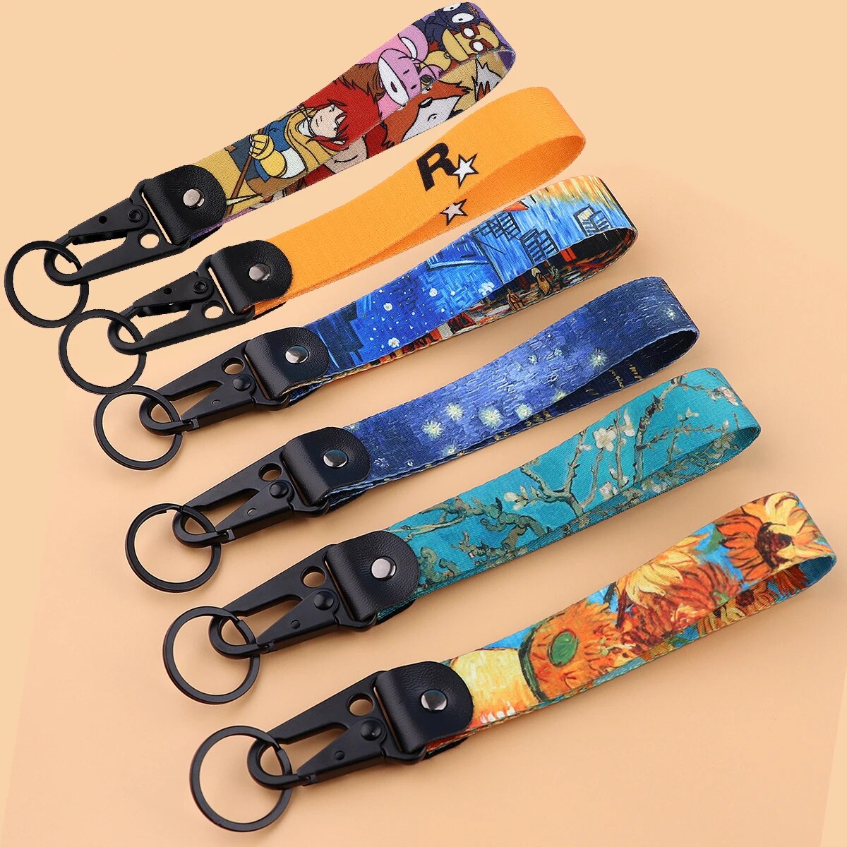 Van Gogh 'Sunflowers' Wrist Lanyard Keychain with Keyring Clip