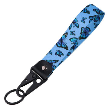 Butterfly 'Black & Blue Butterflies' Wrist Lanyard Keychain with Keyring Clip