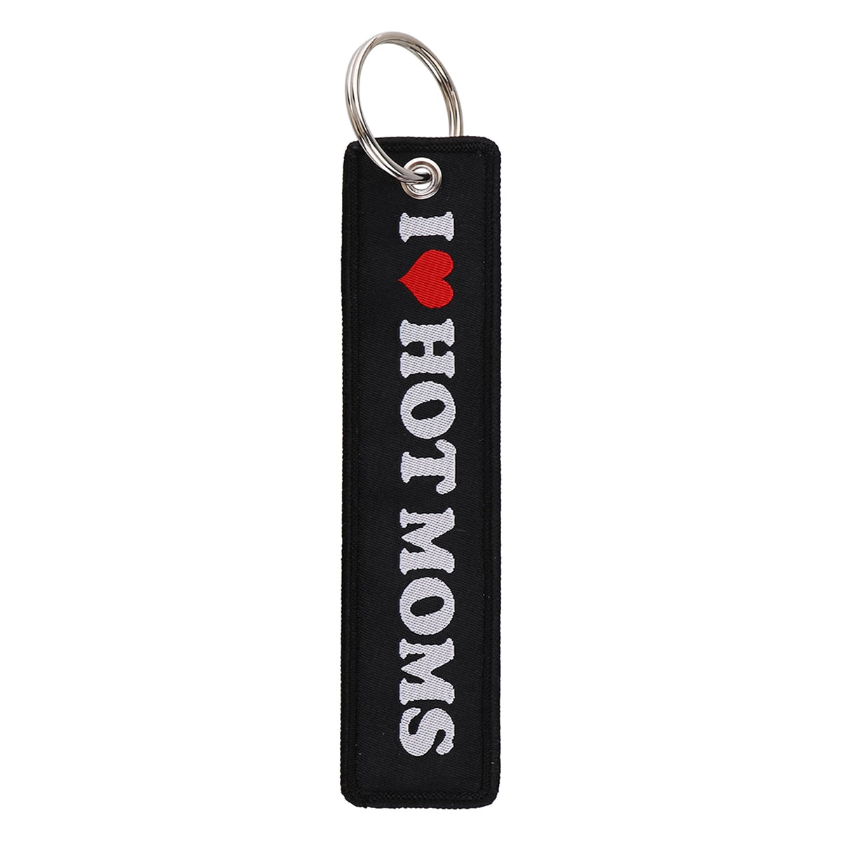 Funny Phrase 'I LOVE HOT MOMS' Embroidered Keychain