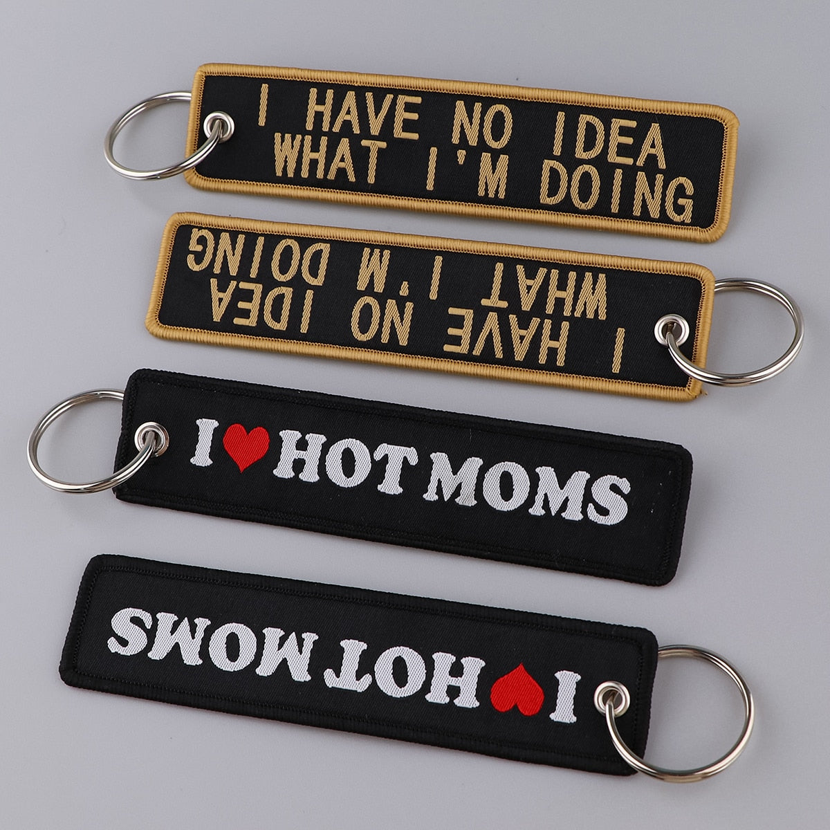 Funny Phrase 'I LOVE HOT MOMS' Embroidered Keychain