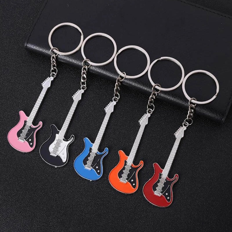 Electric Guitar 'Pink and Black | Guitar' Keyring Metal Keychain