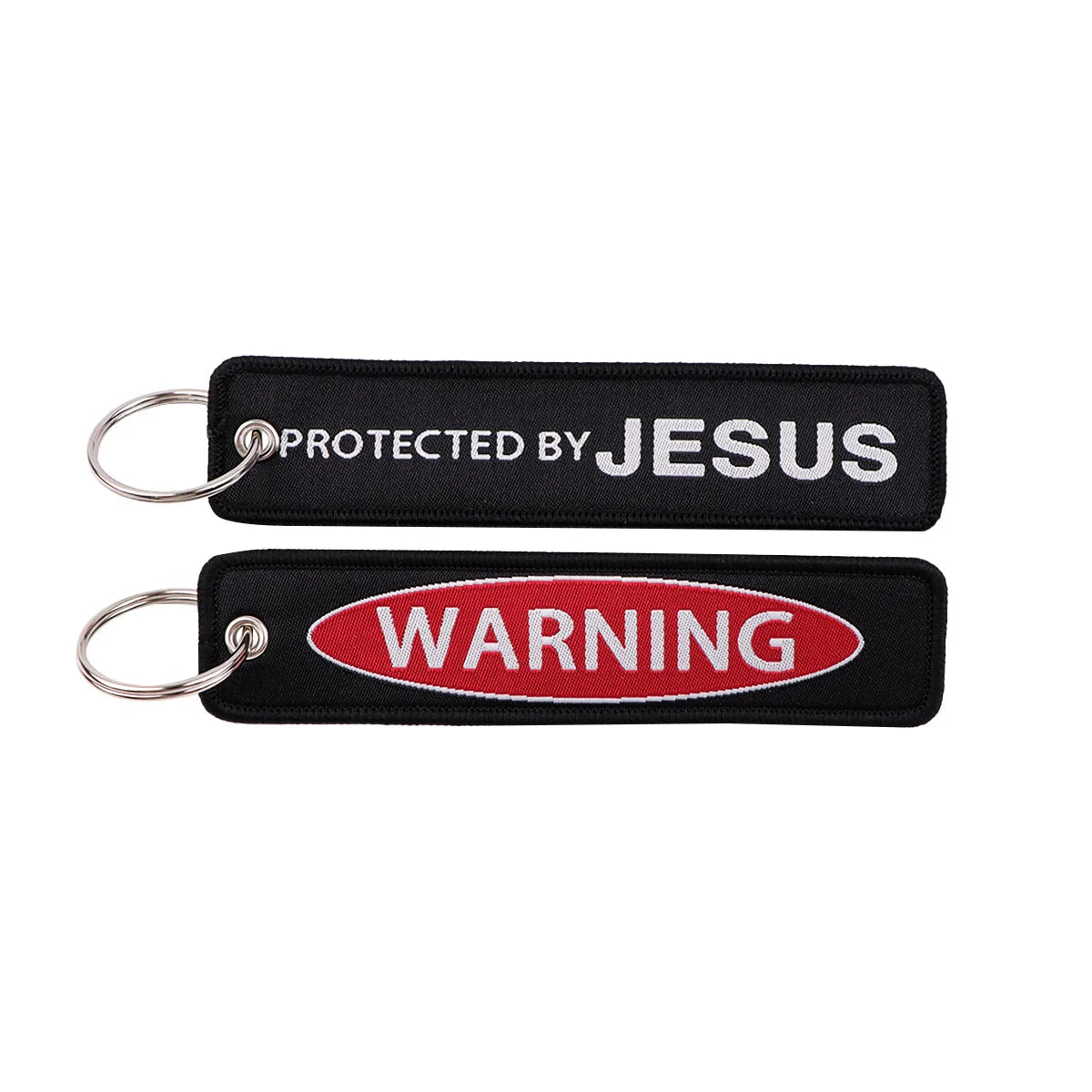 Warning Protected By Jesus Embroidered Keyring Keychain