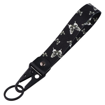 Butterfly 'White & Black Butterflies' Wrist Lanyard Keychain with Keyring Clip