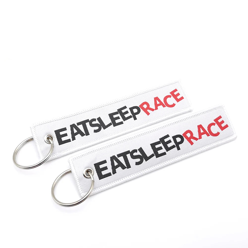 ' EAT SLEEP RACE' Embroidered Keychain